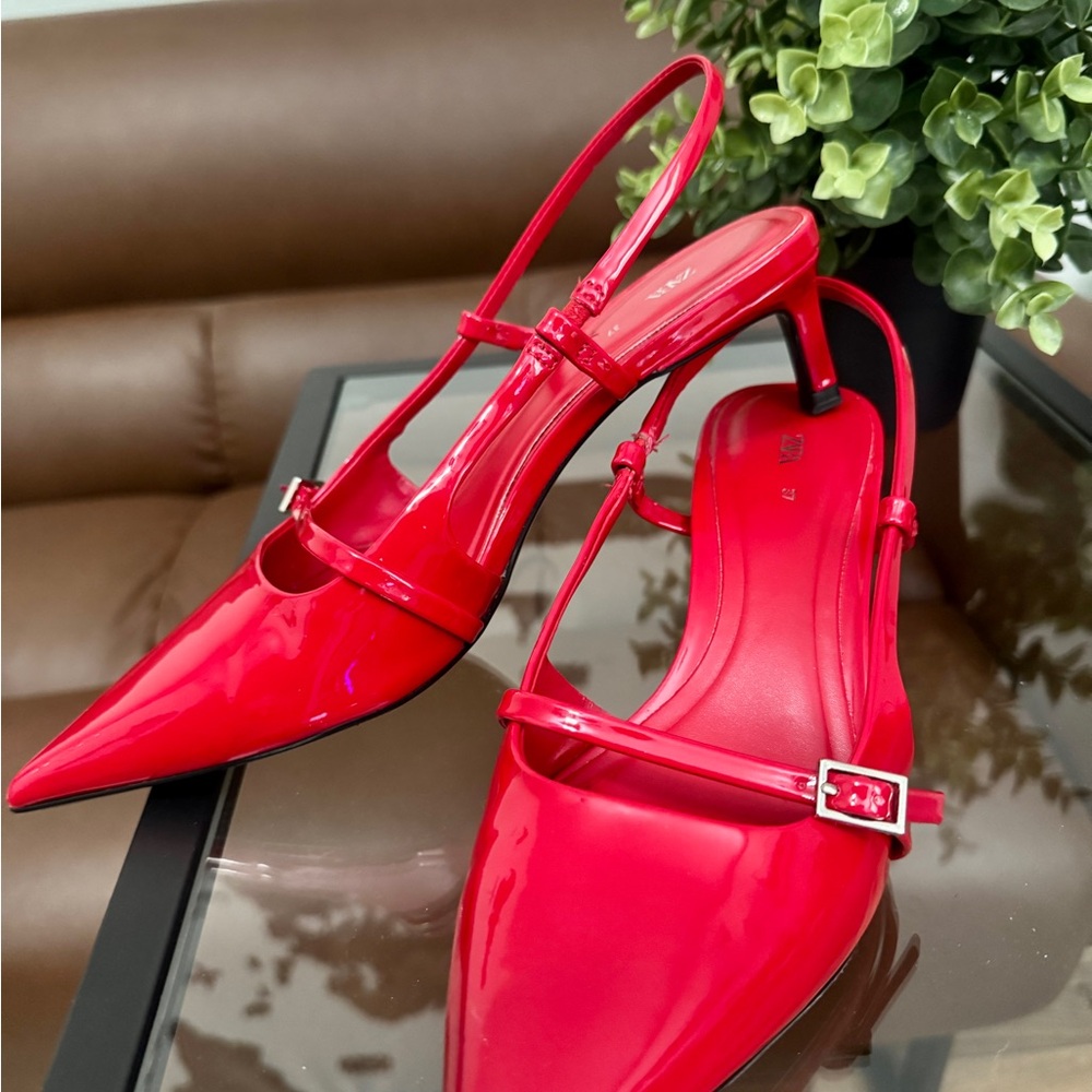 Zara Red Patent Leather Slingback Heels